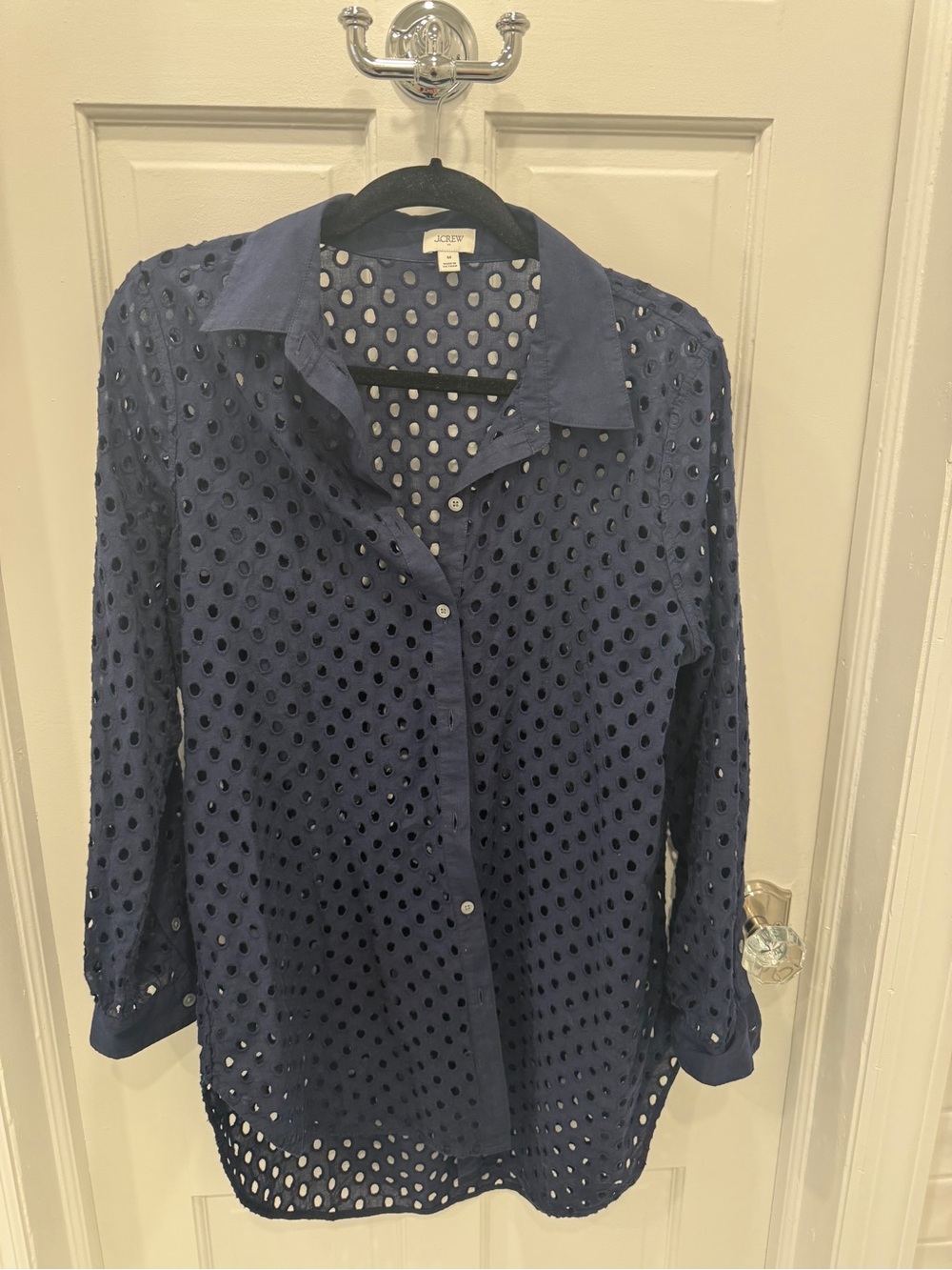 J. Crew Navy Eyelet Button-Down Bathing  suit cover up